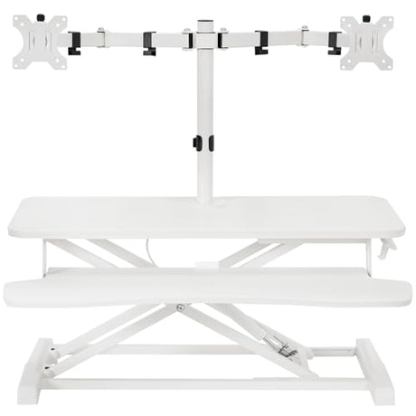 VIVO Height Adjustable 32 inch Standing Desk Converter with Dual 13 to 30 inch Monitor Stand, Sit Stand Monitor Mount and Desk Riser, White, DESK-V000K-M2W VIVO