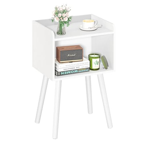 Yoobure Mid Century Modern Nightstand for Small Spaces - Small Side Table with Storage Shelf, Wood End Table Night Stand, Vintage End Tables Living Room, Minimalist Side Tables for Bedroom Dorm Office Yoobure