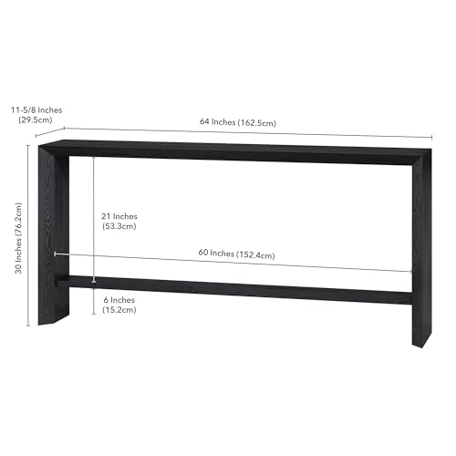 Henn&Hart 64" Wooden Rectangular Console Table Entryway Table, Sofa Table with Wooden Storage Shelf for Entryway, Living Room, Couch, Hallway, or Office, Natural Black Henn&Hart