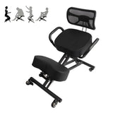 Ergonomic Height Adjustable Breathable Kneeling Chair Back Support Kneeling Chair with Leather Cushion Comfortable Mesh Backrest, Spine Alignment Support Zerone