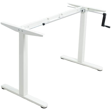 VIVO Compact Hand Crank Stand Up Desk Frame for 37 to 77 inch Table Tops, Ergonomic Standing Height Adjustable Base with Foldable Handle, White, DESK-M051MW VIVO