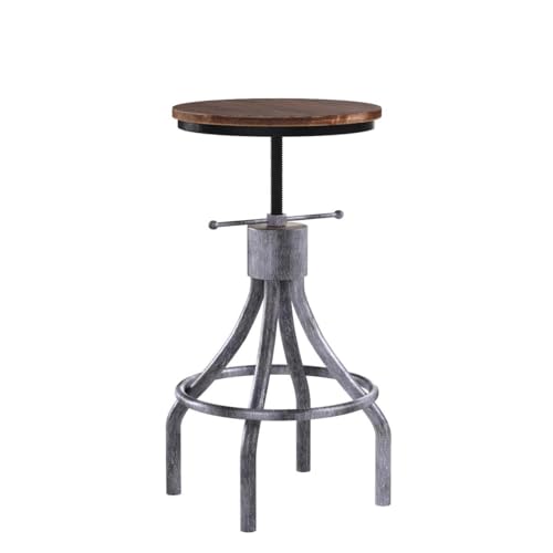 LOKKHAN Set of 2 Industrial Bar Stool-Vintage Adjustable Round Wood Metal Swivel Bar Stool-Cast Iron-23-30 Inch Tall Counter Bar Height Farmhouse Kitchen Stools - WoodArtSupply