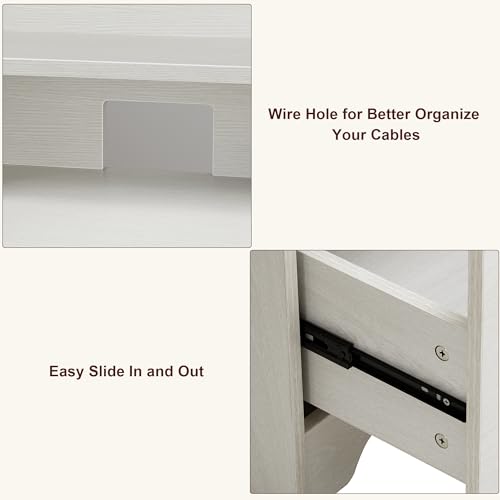 TTVIEW Computer Desk with Drawers and Hutch Shelf, Wood Executive Desk Writing Study Table with 43” Wide Tabletop, Small Desk with File Drawer for Home Office Bedroom, White Oak TTVIEW