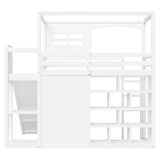 Merax Multifunction Wood Loft Bed with Wardrobe & Storage Shelves, Twin House Shaperd Loft Bed with Slide for Boys, Girls, No Box Spring Needed, Space Saving, White Merax