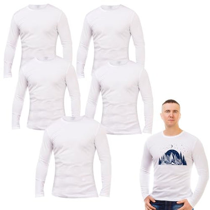 ORJ 5 pcs Sublimation Blank T-Shirts Round Collar Long Sleeve Adult White Polyester t Shirts(Large Long Sleeves)