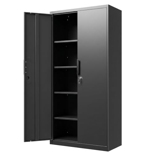 HOMOFFICE Metal Garage Storage Cabinet with Lock, 71" Tall Steel Storage Locker with 4 Adjustable Shelves, Heavy Duty Metal Cabinet for Garage, Office, Home, 31.5”W × 16.5”D, Black HOMOFFICE