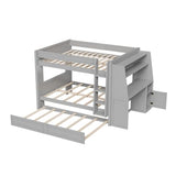 CKLMMC Full Size Multifunctional Bunk Bed with Desk and Bookshelves, Trundle, Space-Saving Wooden Bunk Bed for Kids & Teens (Gray/T) CKLMMC