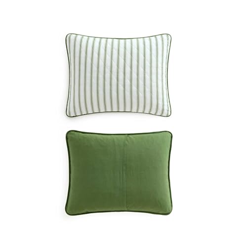 Martha Stewart - Twin Quilt Set, 100% Soft & Breathable Bedding with a Lightweight Feel for Year Round Comfort, 2 Piece Bed Set with Matching Pillowcase (Ticking Stripe Green) Martha Stewart