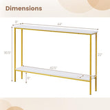 Giantex 44" Gold Console Table with Shelf, Narrow Long Entryway Table with Dual Anti-Tipping Kits & Metal Frame, 2-Tier Sofa Table Behind Couch, Hallway Table for Living Room, Entrance, Foyer Giantex
