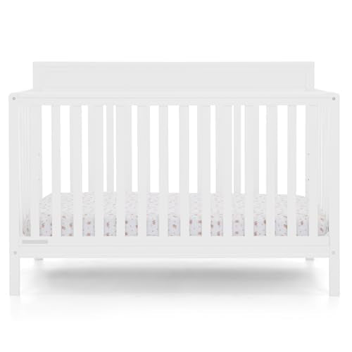 Delta Children Isabelle 6-in-1 Convertible Crib, Converts to Toddler Bed, Daybed, Sofa & Full Bed With/Without Footbaord, Fits Standard Crib Mattress, 3 Mattress Heights for Baby Nursery, Bianca White
