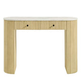 Modway Caldera 42-Inch Curved Solid Wood Fluted Console Table in Natural with Oval Marble Top – Narrow Entryway Table with 2 Drawers Modway