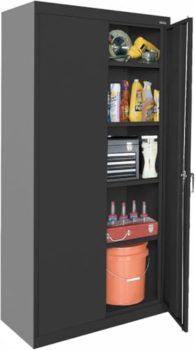 Sandusky Lee CA41361872-09 Classic Garage Storage Cabinet, Steel Utility Cabinet with Adjustable Shelves, 72"H, Black Sandusky