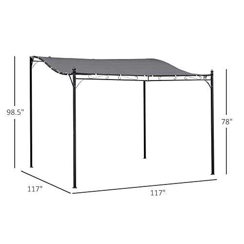 Outsunny 10' x 10' Steel Outdoor Pergola Gazebo, Patio Canopy with Weather-Resistant Fabric and Drainage Holes for Backyard, Deck, Garden, Gray - WoodArtSupply