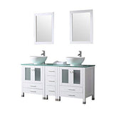 wonline 60" White Double Wood Bathroom Vanity Cabinet and Round Ceramic Sink w/Mirror Combo Wash Basin with Faucet (Round Bowl) wonline