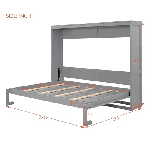 Merax Modern Murphy Cabinet Bed, Solid Wood Wall Platform Bed/No Box Spring Needed/Easy Assemble/Full,Gray Merax
