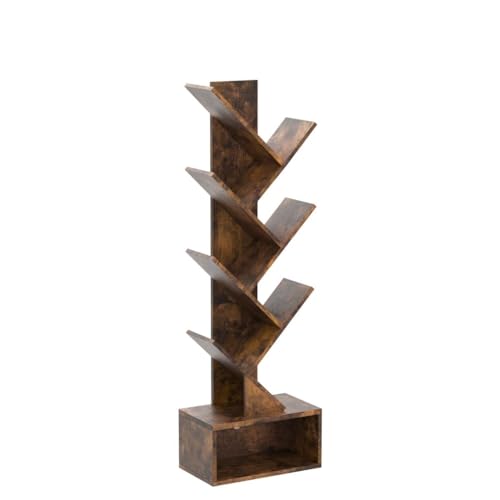 Hoctieon Rustic Brown 6-Tier Tree Bookshelf with Drawer - Stylish Freestanding Storage Solution for Home & Office Hoctieon