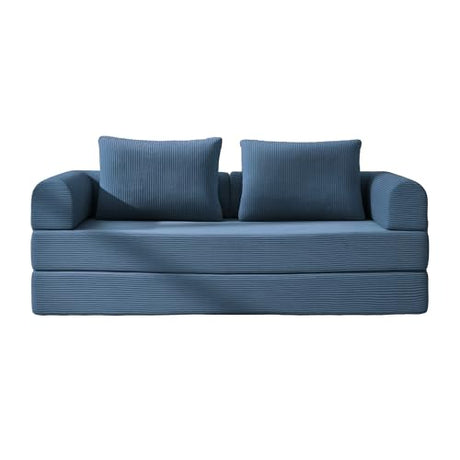 YUUIJOAA 4-in-1 Folding Convertible Sofa Bed, 78 Inch Oversized Corduroy Loveseat Sleeper with Pull Out Bed, Boneless Futon Couch for Living Room Apartment, No Assembly Needed, Blue YUUIJOAA