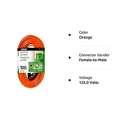 Woods 0724 16/2 100' Orange Outdoor Extension Cord, 100 Foot - WoodArtSupply