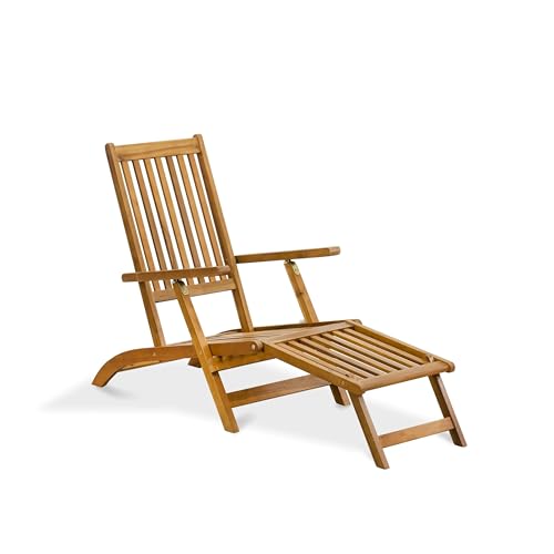 East West Furniture BSLCDNA Salinas Patio Chair Lounge - Outdoor Acacia Wood Sunlounger Chair for Poolside, Deck, Lawn, 59x21x35 Inch, Natural Oil
