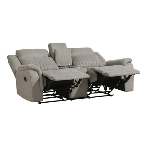 Lexicon Manual Double Reclining Loveseat, Polished Microfiber Manual Wall Hugger Loveseat Recliner for Living Room, Center Storage Console/Cup Holders, Easy Assembly, Dove Lexicon