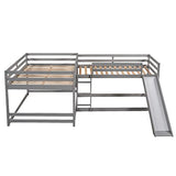 Quad Bunk Beds with Slide, L Shape Bunk Bed Compatible with 4, Full Over Full Bunk Bed & Twin Over Twin Bunk Bed, Wood Corner Bunk Beds Compatible with Boys Girls Teens (4 Beds, Gray) ，Queen Bed TMAXX