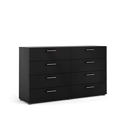 Tvilum, 8 Drawer Double Dresser, Bedroom, Modern Silver Drawer Handles, Contemporary, Black Tvilum