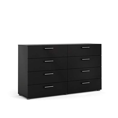 Tvilum, 8 Drawer Double Dresser, Bedroom, Modern Silver Drawer Handles, Contemporary, Black Tvilum