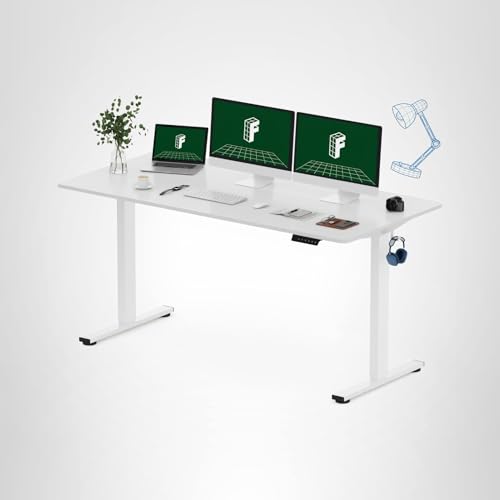 FLEXISPOT One-Piece Electric Standing Desk, 60 x 24 Inches Adjustable Desk with Seamless Desktop, Memory Controller Height Adjustment (White Frame + White Desktop, 2 Packages) FLEXISPOT