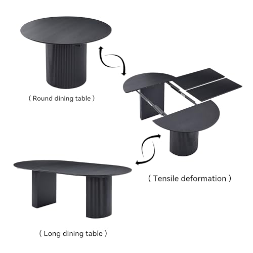 JURMALYN 78" Black Round Dining Table for 6 8 Extendable Dining Table Oval Dining Room Table with Extension for Kitchen Living Room 47.24" to 86.61" JURMALYN