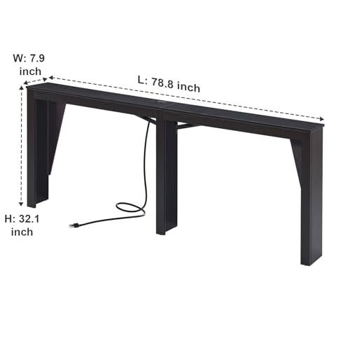MOHOPE 78.8" Long Console Table with Power Outlets, 7.9" Narrow Sofa Table with USB & Type-C Ports, Skinny Behind Couch Tables with Charging Station, Entryway Table for Hallway, Living Room, Black MOHOPE