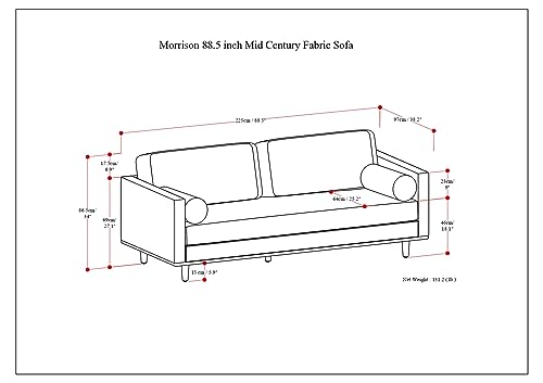 SIMPLIHOME Morrison Mid-Century Modern 89 Inch Wide Sofa in Mist Grey Woven-Blend Fabric, For the Living Room and Family Room