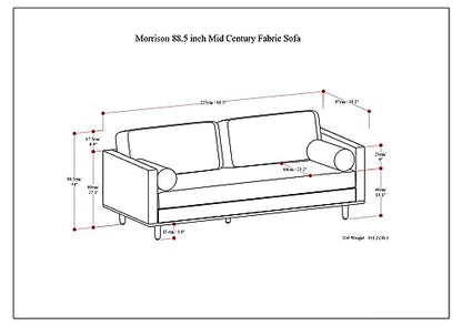 SIMPLIHOME Morrison Mid-Century Modern 89 Inch Wide Sofa in Mist Grey Woven-Blend Fabric, For the Living Room and Family Room