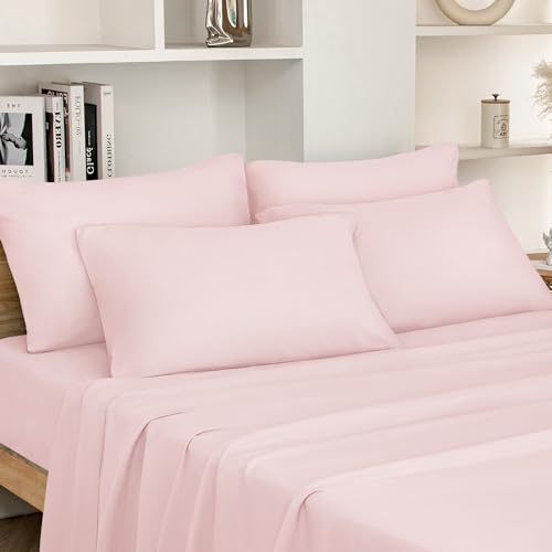 HOMEIDEAS Full Size Bed Sheets - 6 Piece Set (Pale Pink) - Extra Soft Brushed Microfiber 1800 Bedding Sheets, Deep Pocket, Wrinkle & Fade Free HOMEIDEAS