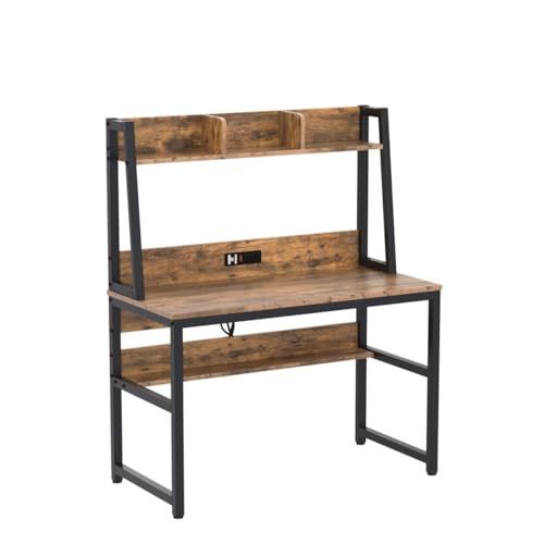 Yaheetech 47 in Rustic Brown Modern Computer Desk with Power Outlets and USB Ports - WoodArtSupply