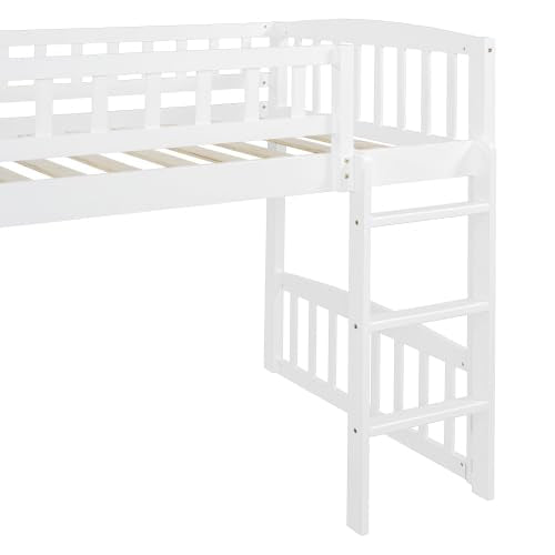 Harper & Bright Designs Twin Loft Bed with Slide and Ladder, Kids Loft Bed, Wooden Low Loft Bed for Kids, No Box Spring Needed, White Harper & Bright Designs