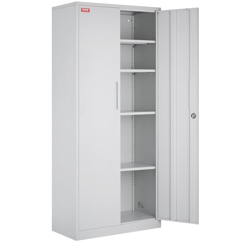 VEVOR Metal Storage Cabinet, Steel Locking Storage Cabinet with 2 Magnetic Doors and 4 Adjustable Shelves, 71'' Metal Cabinet 200 lbs Capacity per Shelf with 3 Keys, for Garage, Office, Home, White VEVOR
