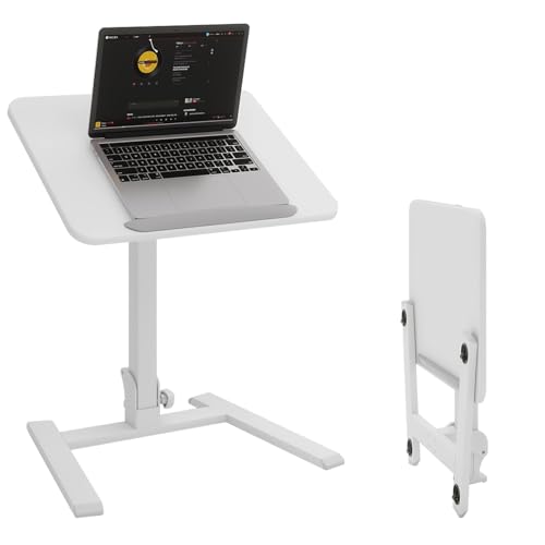 PUNCIA Adjustable Height Small Standing Desk Foldable Laptop Table with Stoppers - 90° Tiltable Rolling Computer Cart Portable Workstation Mobile Desk for Home Office Small Space Bedroom Dorm Study PUNCIA