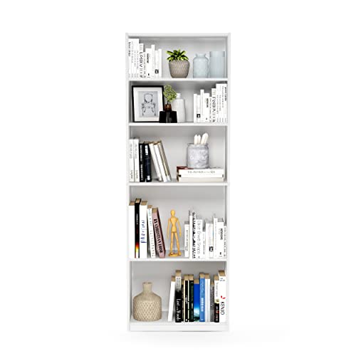 FURINNO JAYA Simply Home 5-Shelf Bookcase, 5-Tier, White - WoodArtSupply