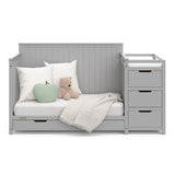 Graco Hadley 5-in-1 Convertible Crib & Changer – GREENGUARD Gold Certified, Fits Standard Crib Mattress, Converts to Toddler Bed and Full Bed, 4 Adjustable Mattress Heights (Pebble Gray)