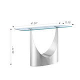 Modern Entryway Console Table with Tempered Glass Top & U Shape Stainless Steel Pedestal Base, Long Consle Table Behind Couch, Hallway Table for Entryway, Living Room Console Table, Foyer Table,Silver TehRecBT