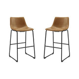 Walker Edison Douglas Urban Industrial Faux Leather Armless Lounge Kitchen Bar Chairs, Set of 2, Whiskey Brown Walker Edison