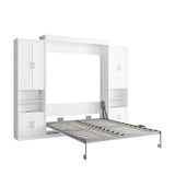 Rophefx Murphy Bed Queen with 2 Side Cabinet Storage Shelves, Queen Wall Bed Cabinet with USB Port, Wood Foldable Platform Bed Frame, Space Saving Beds, Modern Hidden Bed for Guest Room, Home, White Rophefx