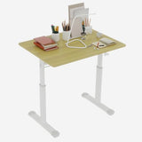 Penau Height Adjustable Standing Desk, Manual Crank Sit Stand Computer Desk, Compact Rectangular Home Office Study Desk, White Frame Natural Wood Top, 32.68 x 23.62 x 35.43 Inchs Penau