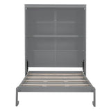 Ball & Cast Full Size Murphy Bed Wall Bed with Shelves and Mattress Holder,Wood Hideaway Cabinet Chest w/Slat Support,can be Folded,for Small Room,Dorms,Gray Ball & Cast