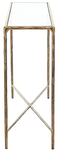 SAFAVIEH Couture Home Collection Jessa Brass Metal/Tempered Glass Top Entryway Living Room Rectangle Console Table (Fully Assembled) SAFAVIEH