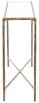 SAFAVIEH Couture Home Collection Jessa Brass Metal/Tempered Glass Top Entryway Living Room Rectangle Console Table (Fully Assembled) SAFAVIEH