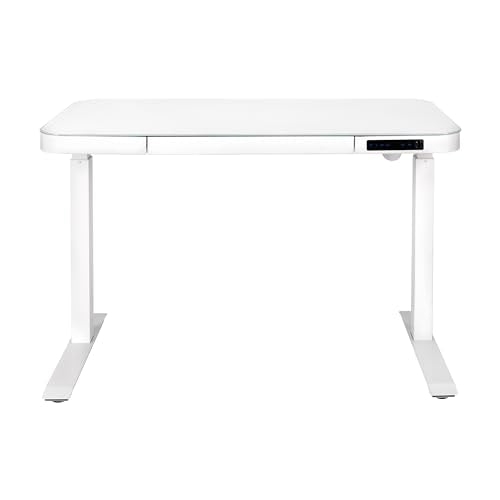 Seville Classics Airlift Electric Height Adjustable Desk with Tempered Glass Top, USB Charging Ergonomic Sit Stand Modern Home Office Workstation, - WoodArtSupply