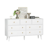 SINROM 55” White Dresser, 7 Drawer Dresser for Bedroom with Wide Drawers and Gold Knobs, Wood Dressers & Chests of Drawers SINROM