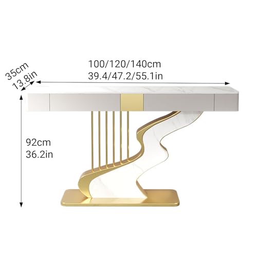 Half Moon Contemporary Console Table Slate Tabletop Black/Gold Luxury EntrywaySofa Table Long Narrow with Two Storage Drawers Creative Carbon Steel Base Decorative(Gold A,140cm/55.1IN) YITAYMLI