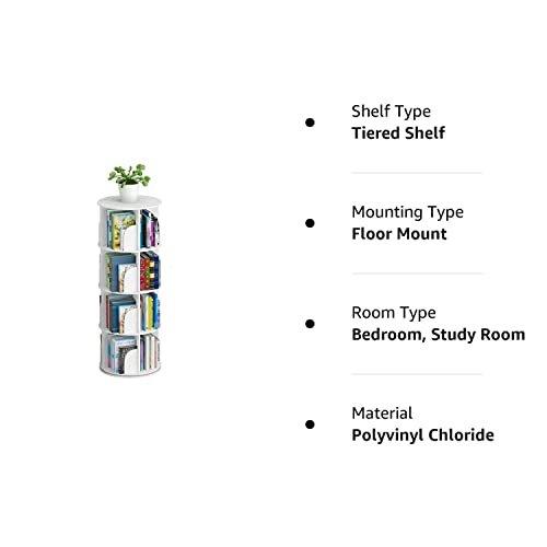 Intexca 4-Tier 360° Rotating Stackable Bookshelf Organizer in White Intexca